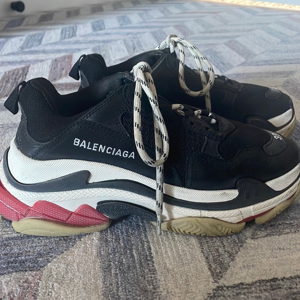 Balenciaga Black Leather And Mesh Triple S Sneakers